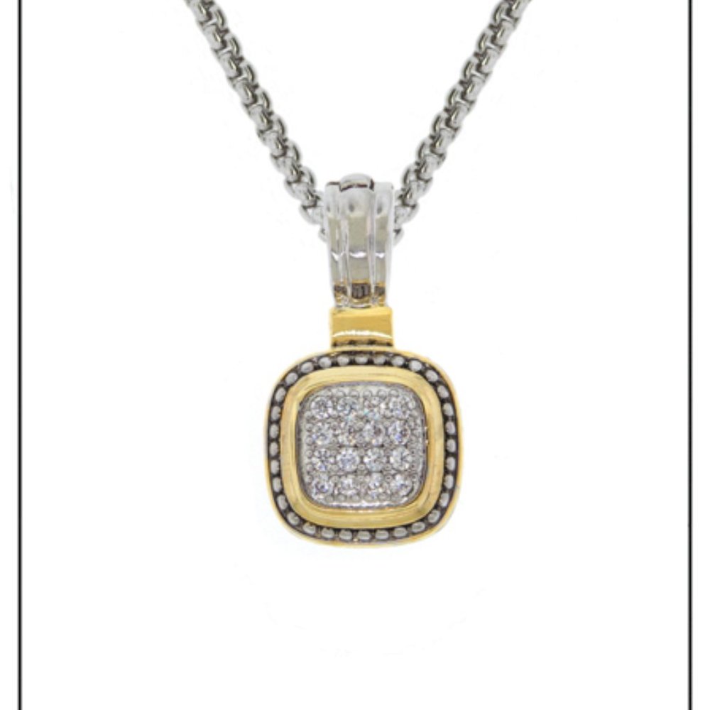 Cable style Pendant White Cubic Zicornia stones necklace adjustable chain NWT